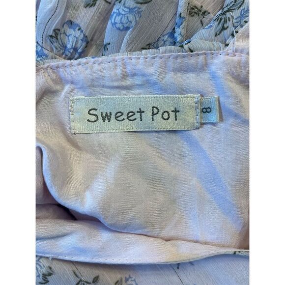 Sweet Spot Women's Floral Tiered Mini Dress Size 8 Blue Party V-Neck Fancy Love - Picture 7 of 8